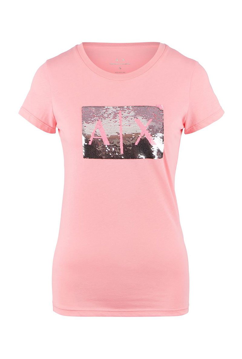 ARMANI EXCHANGE ROSE SEQUIN LOGO TEE